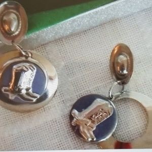 VTG Cowboy hat and boots Metal dangle earrings